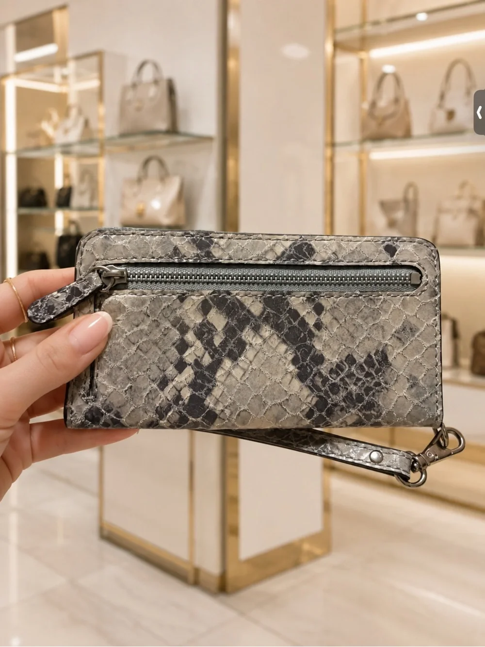 Michael Kors Snake-Embossed Wristlet Clutch in Gray and Black